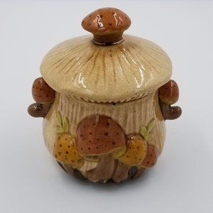 Vintage 70's Arnel's Hand Painted Ceramic Mushroom Small Cannister/Sugar Bowl